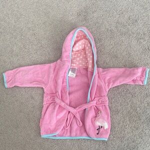 Baby Pink Hooded Baby Bathrobe with Flamingo Embroidery